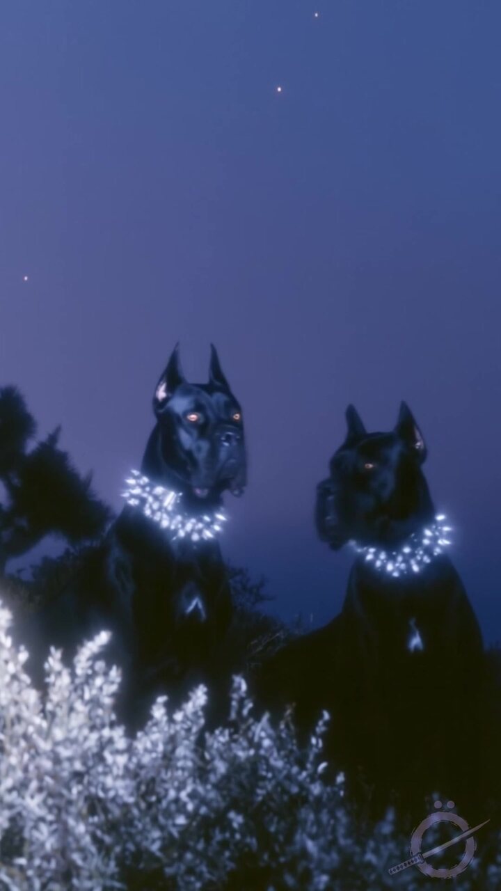Dos Cane Corso con collares de luz