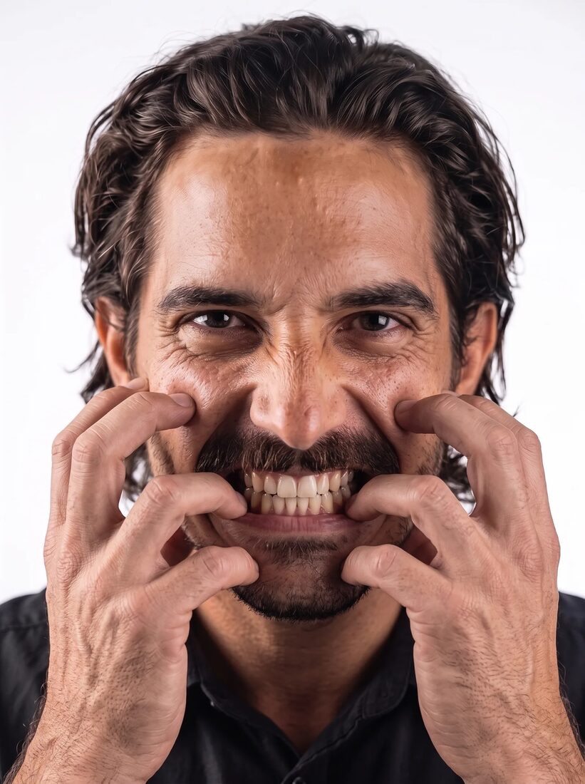Enrique estirándose el bigote con las manos