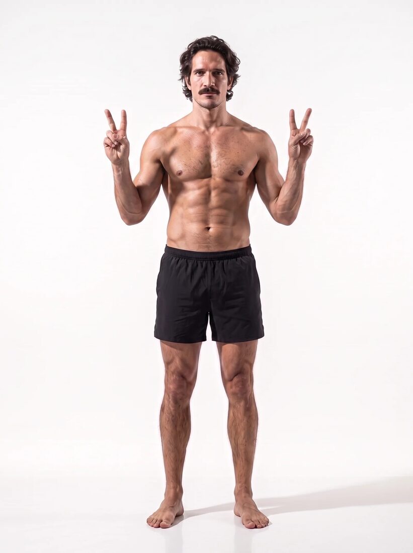 Enrique de cuerpo entero haciendo el signo de la paz