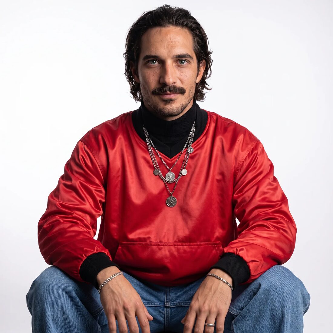 Enrique con chaqueta roja, sentado