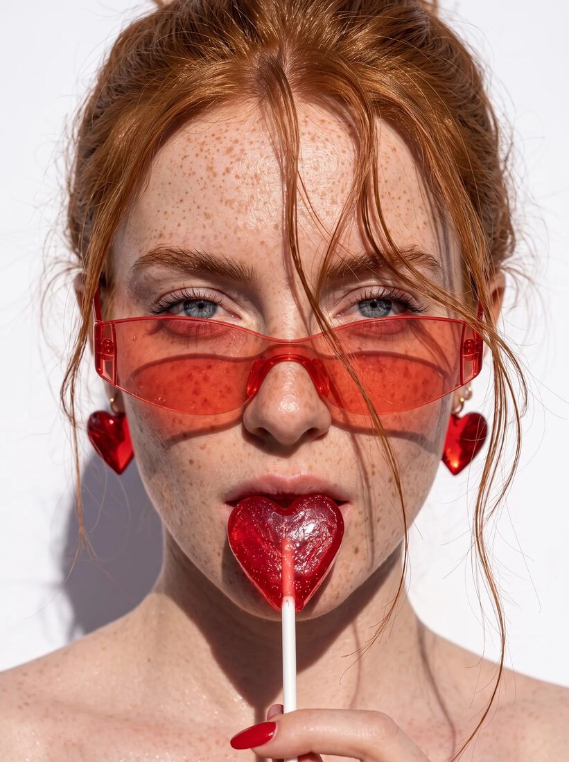 Soph.ia con piruleta y gafas rojas