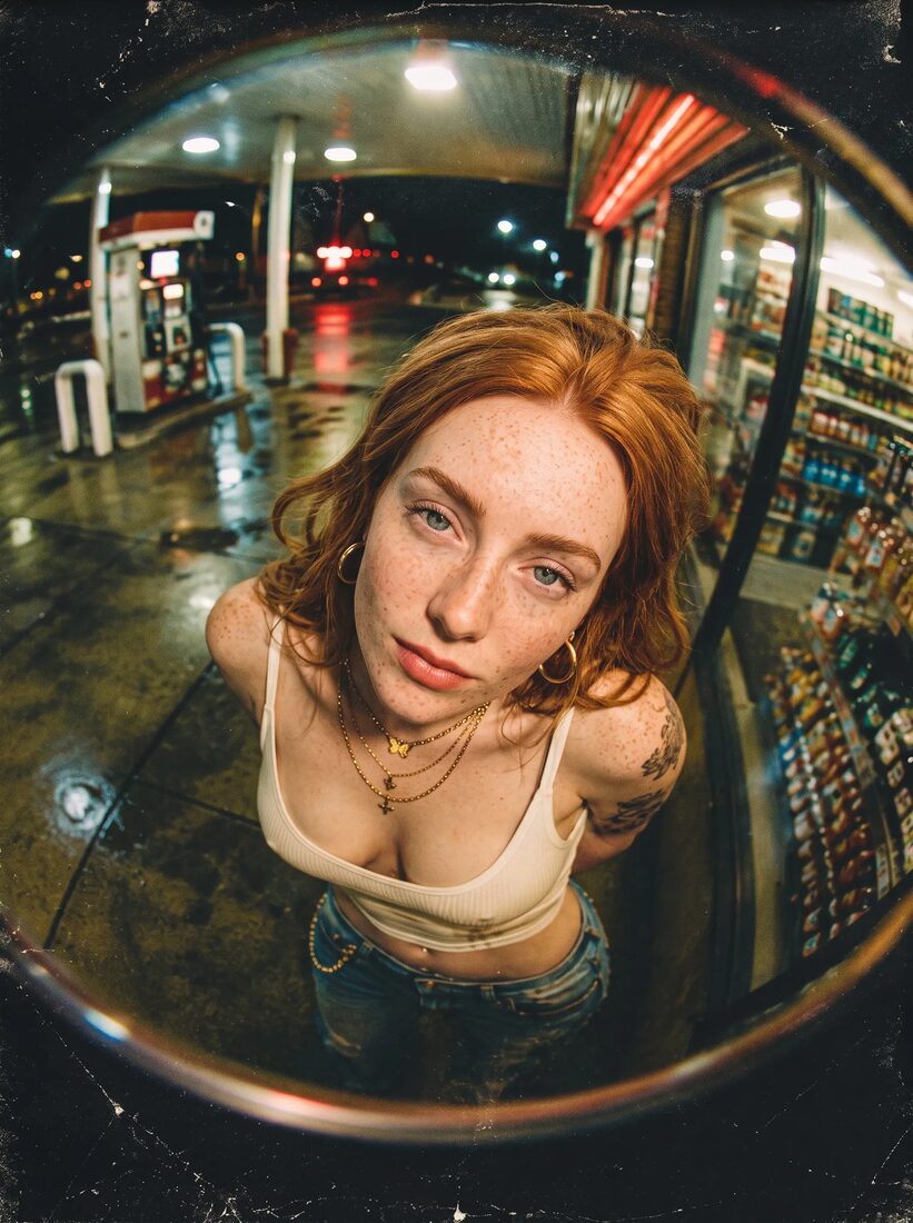 Soph.ia en ojo de pez, de noche
