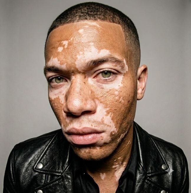 Him, tight portrait: vitiligo as the character’s signature