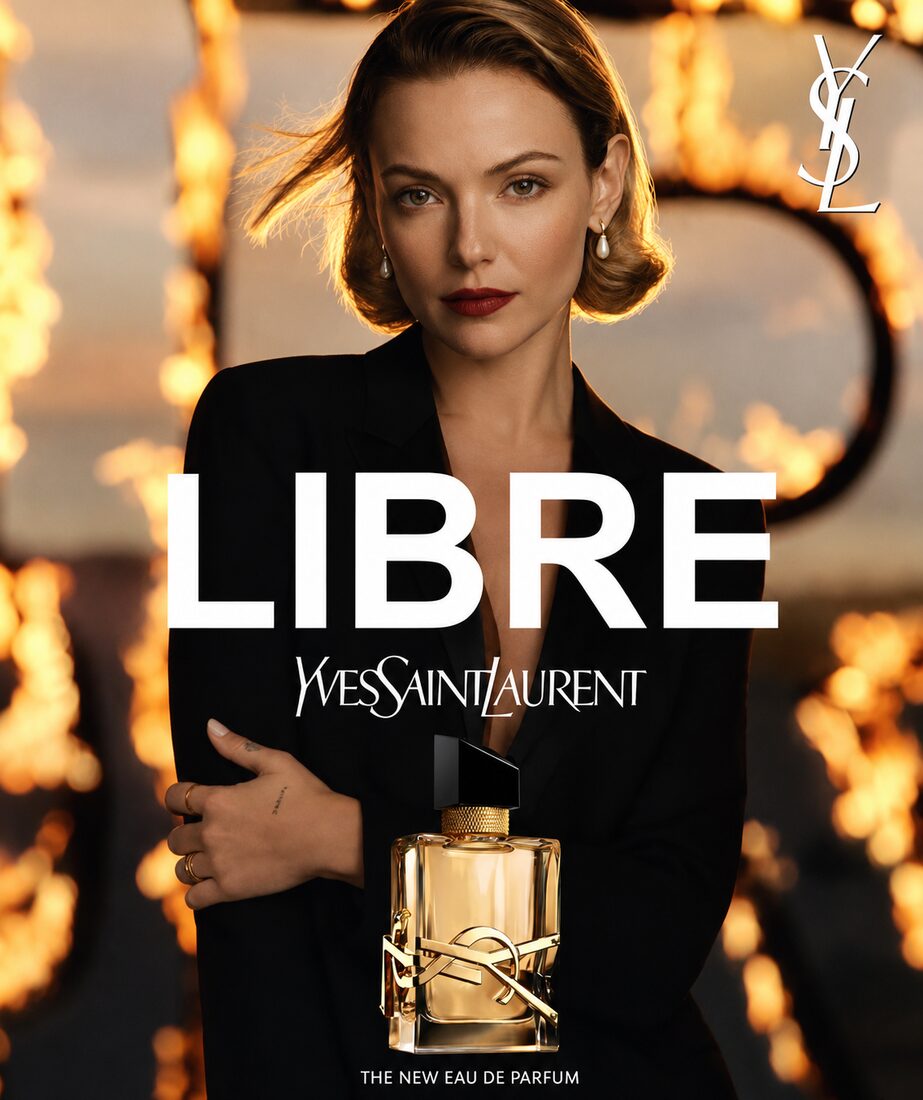 Fragrance poster with fire behind